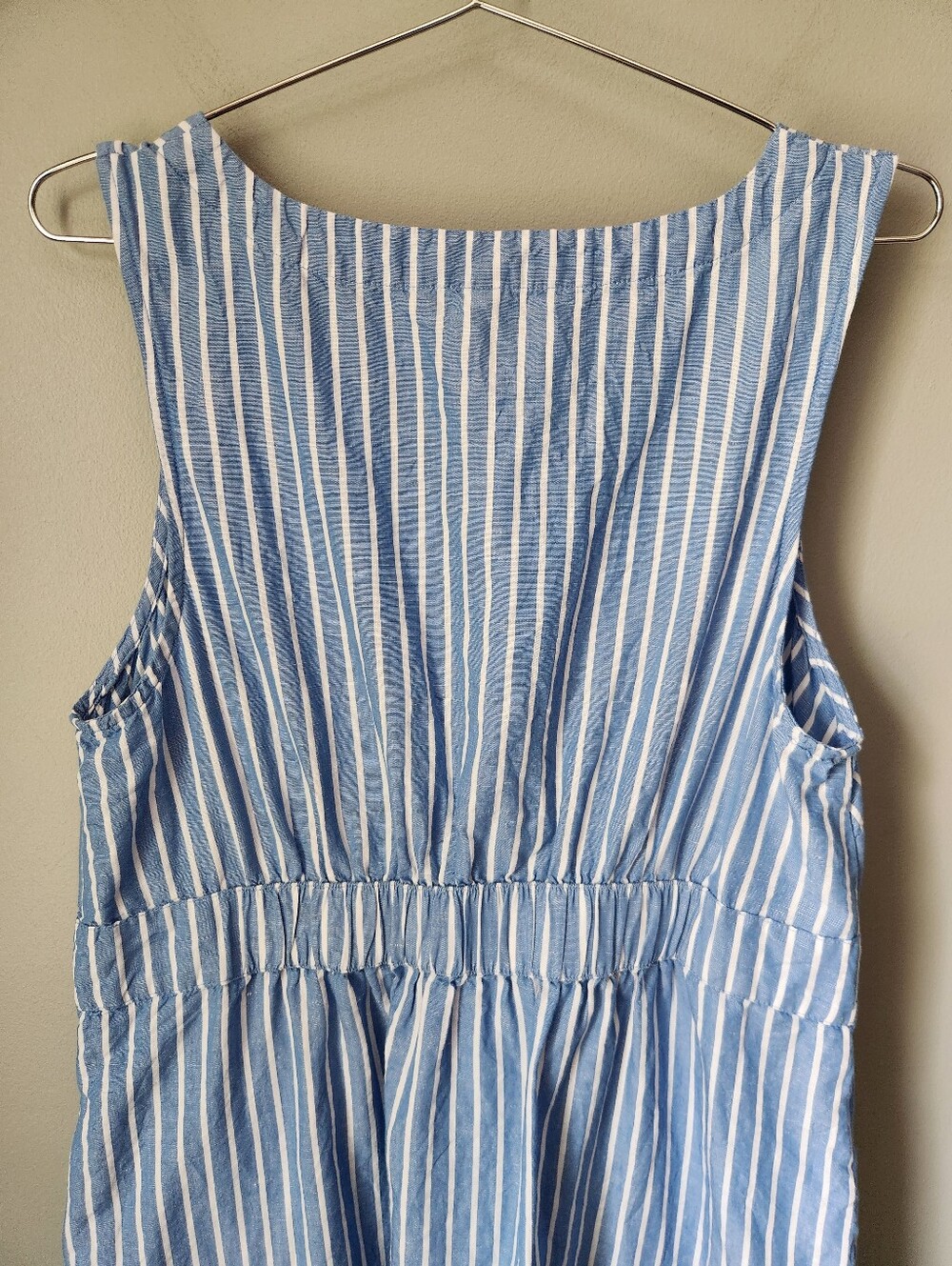Pact Canopy Linen Blend Button Front Dress Blue Stripe Organic Cotton Size Large - Picture 6 of 10